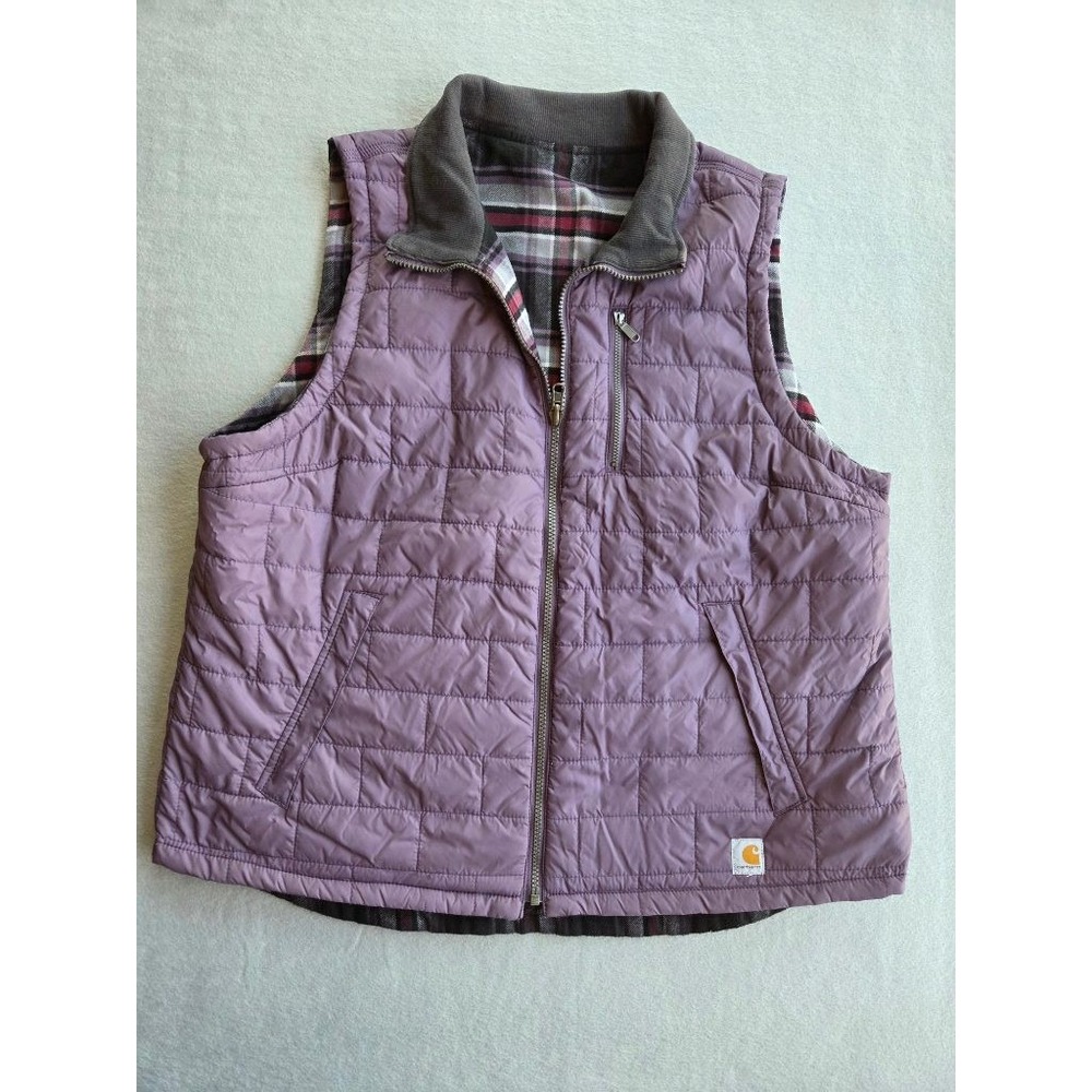 Carhartt Reversible Amoret Vest Womens Purple Quilted Flannel Plaid XL Outdoor